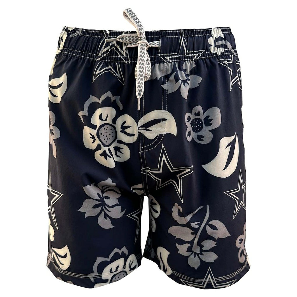 Dallas Cowboys Wes & Willy Youth Floral Volley Swim Trunks Navy | NFL
