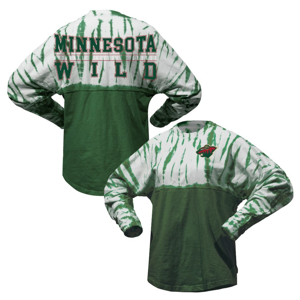 Minnesota Wild Spirit Jersey Unisex Crystal Half Dye Long Sleeve T-Shirt - Green - NHL