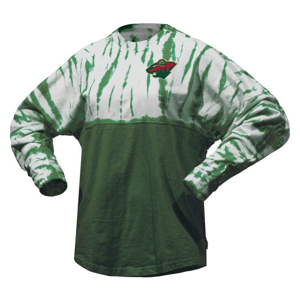 Minnesota Wild Spirit Jersey Unisex Crystal Half Dye Long Sleeve T-Shirt - Green - NHL