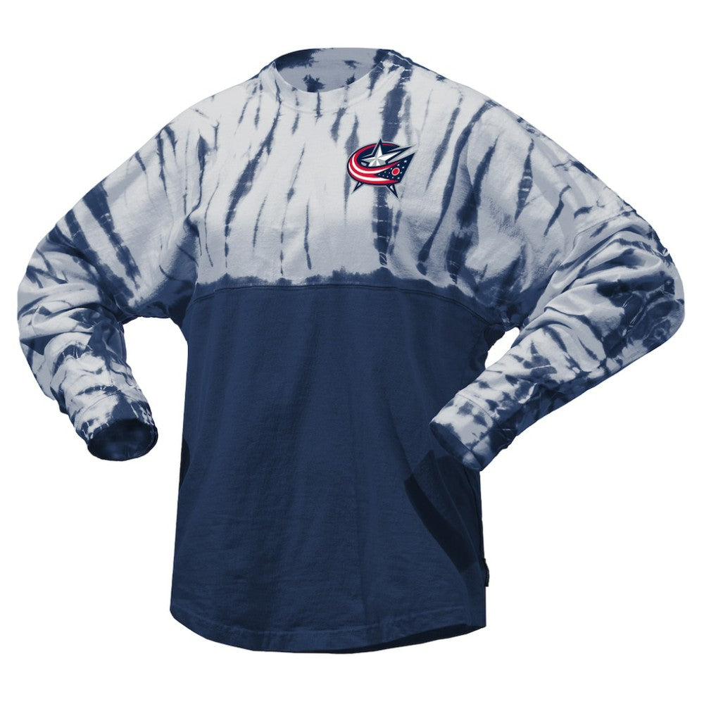 Columbus Blue Jackets Spirit Jersey Unisex Crystal Half Dye Long Sleeve T-Shirt - Navy - NHL