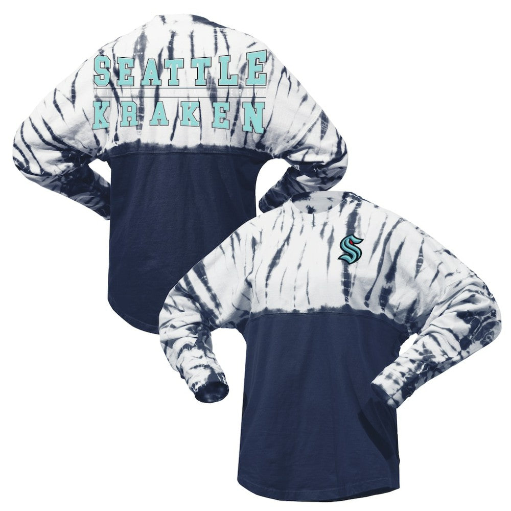 Seattle Kraken Spirit Jersey Unisex Crystal Half Dye Long Sleeve T-Shirt - Deep Sea Blue - NHL