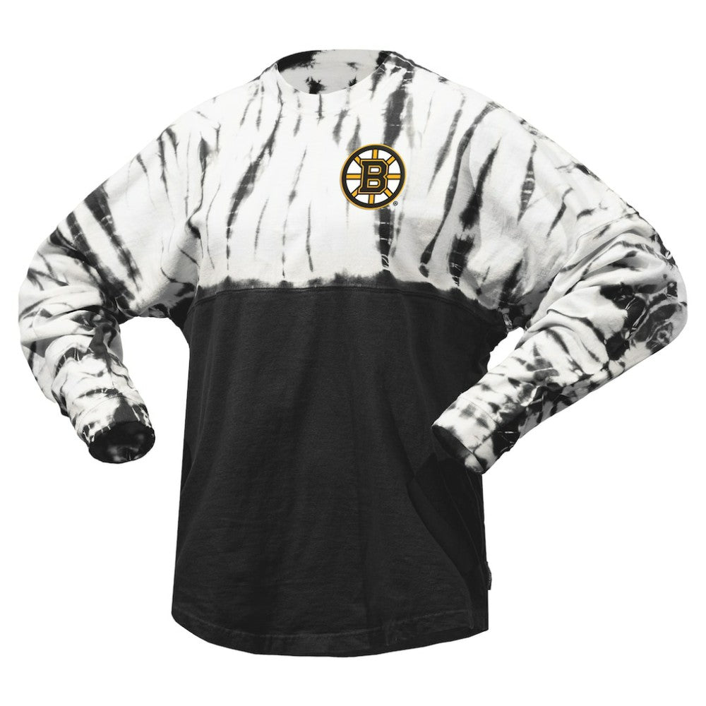 Boston Bruins Spirit Jersey Unisex Crystal Half Dye Long Sleeve T-Shirt - Black - NHL