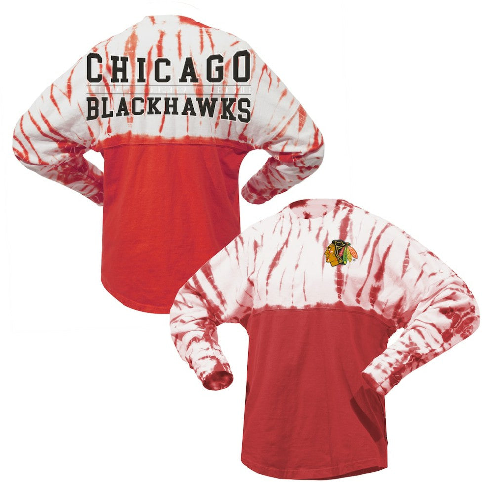 Chicago Blackhawks Spirit Jersey Unisex Crystal Half Dye Long Sleeve T-Shirt - Red - NHL