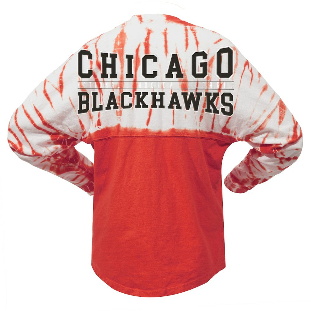 Chicago Blackhawks Spirit Jersey Unisex Crystal Half Dye Long Sleeve T-Shirt - Red - NHL