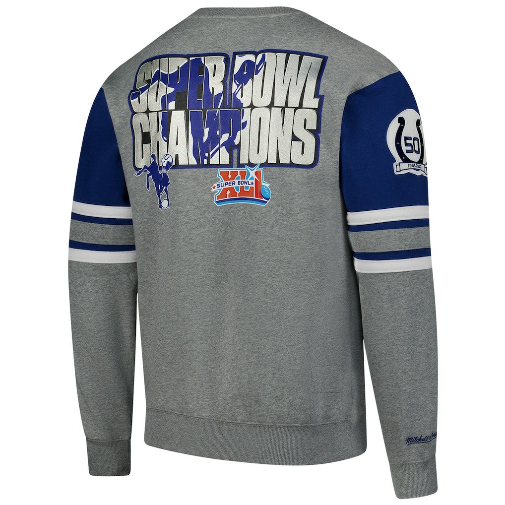Indianapolis Colts All Over 4.0 Vintage Logo Pullover Sweatshirt Heather Gray | Mitchell & Ness