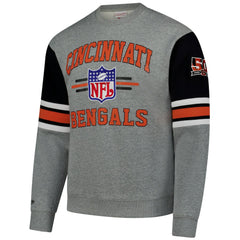 Cincinnati Bengals All Over 4.0 Vintage Logo Pullover Sweatshirt Heather Gray | Mitchell & Ness