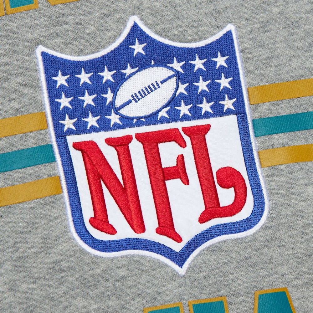 Jacksonville Jaguars All Over 4.0 Vintage Logo Pullover Sweatshirt Heather Gray | Mitchell & Ness