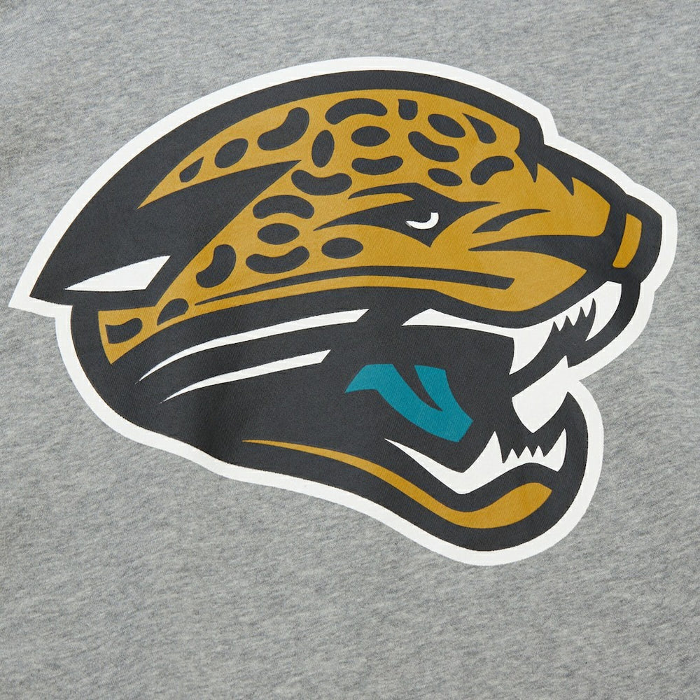 Jacksonville Jaguars All Over 4.0 Vintage Logo Pullover Sweatshirt Heather Gray | Mitchell & Ness