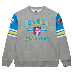 Los Angeles Chargers All Over 4.0 Vintage Logo Pullover Sweatshirt Heather Gray | Mitchell & Ness