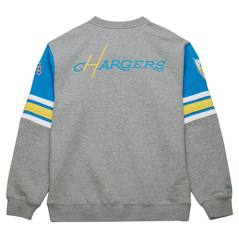 Los Angeles Chargers All Over 4.0 Vintage Logo Pullover Sweatshirt Heather Gray | Mitchell & Ness