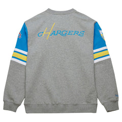 Los Angeles Chargers All Over 4.0 Vintage Logo Pullover Sweatshirt Heather Gray | Mitchell & Ness