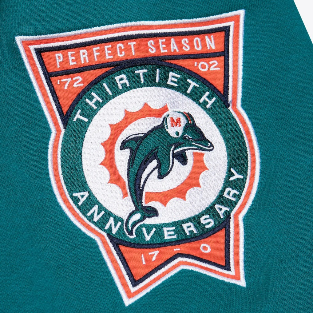 Miami Dolphins All Over 4.0 Vintage Logo Pullover Sweatshirt Heather Gray | Mitchell & Ness