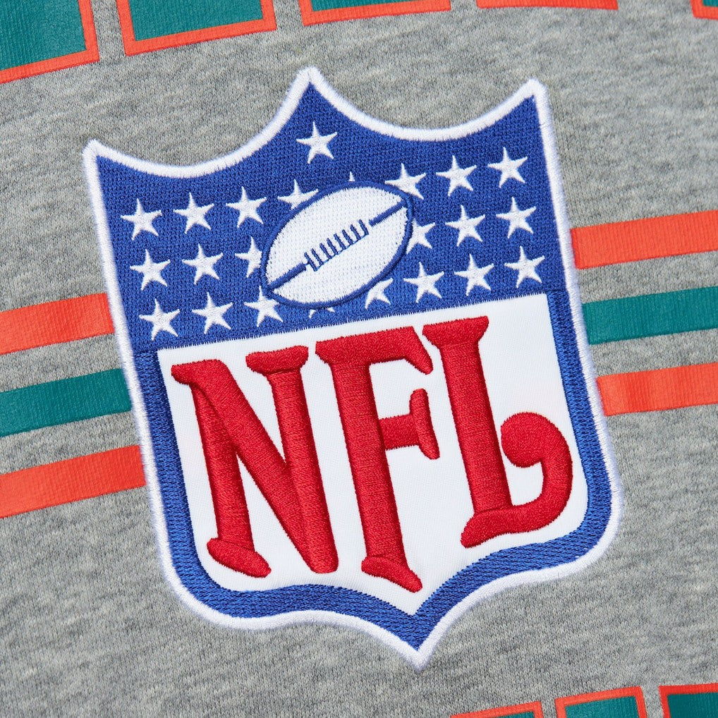Miami Dolphins All Over 4.0 Vintage Logo Pullover Sweatshirt Heather Gray | Mitchell & Ness