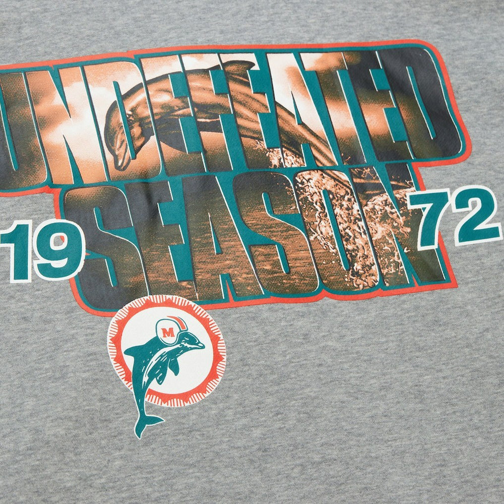 Miami Dolphins All Over 4.0 Vintage Logo Pullover Sweatshirt Heather Gray | Mitchell & Ness