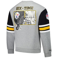 Pittsburgh Steelers All Over 4.0 Vintage Logo Pullover Sweatshirt Heather Gray | Mitchell & Ness