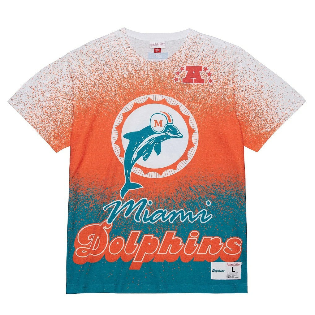 Miami Dolphins Team Burst Vintage Logo T-Shirt White | Mitchell & Ness
