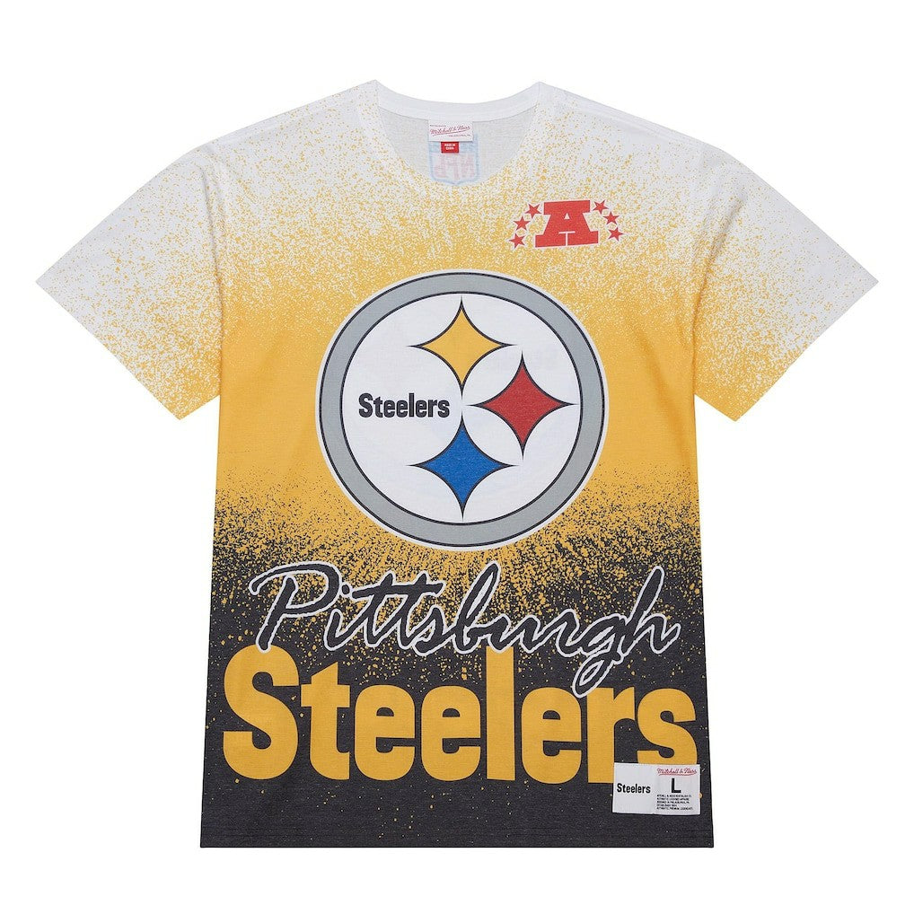 Pittsburgh Steelers Team Burst Vintage Logo T-Shirt White | Mitchell & Ness