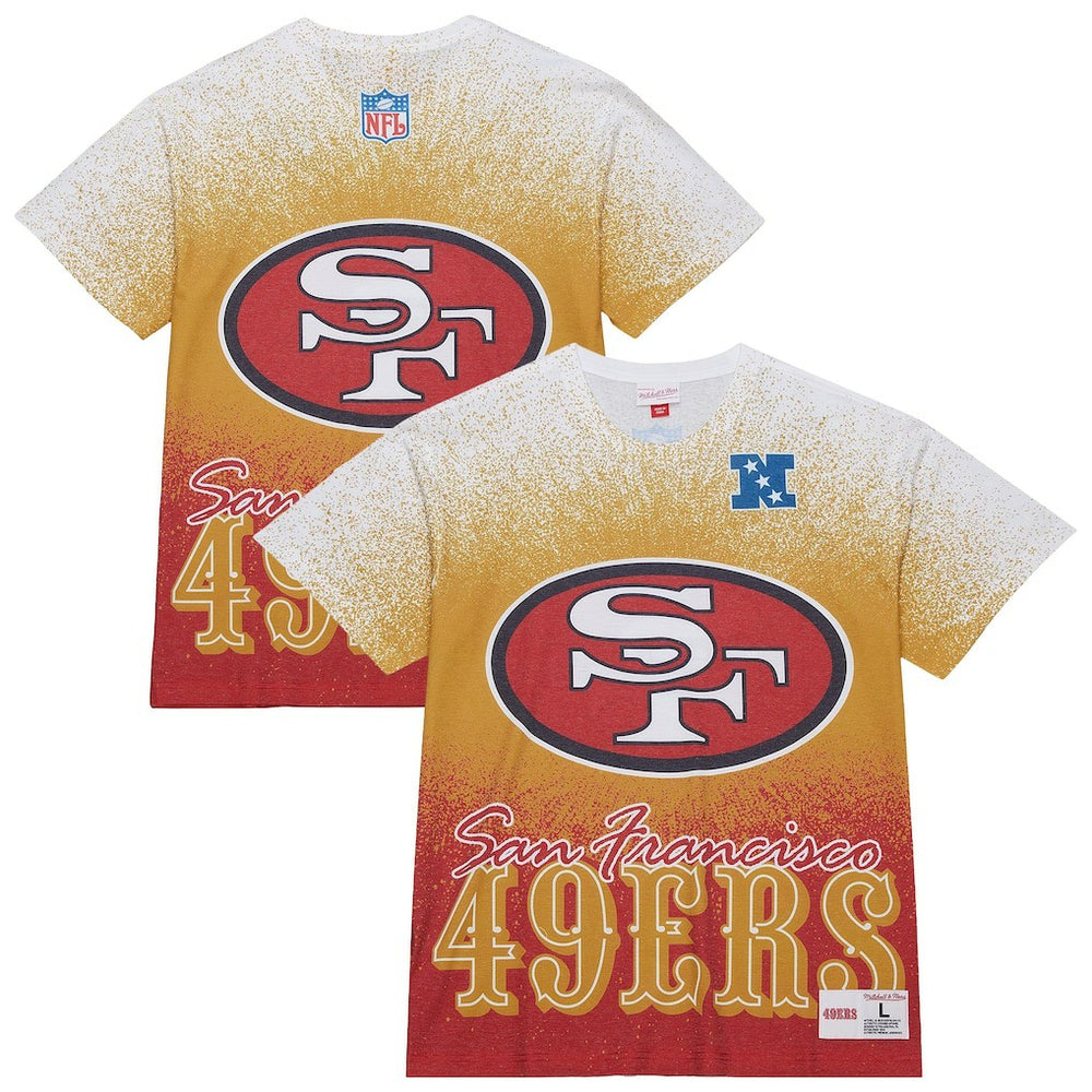San Francisco 49ers Team Burst Vintage Logo T-Shirt White | Mitchell & Ness