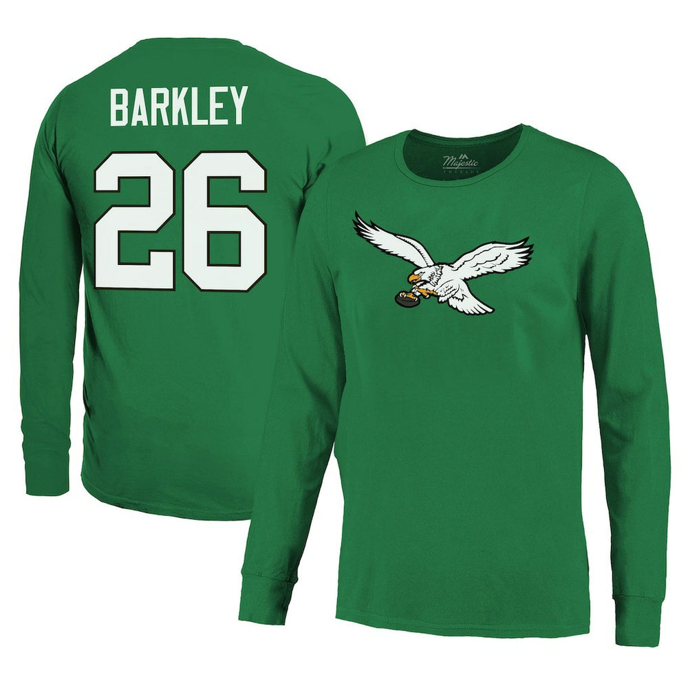 Saquon Barkley Philadelphia Eagles Majestic Threads Name & Number Long Sleeve T-Shirt Kelly Green | NFL
