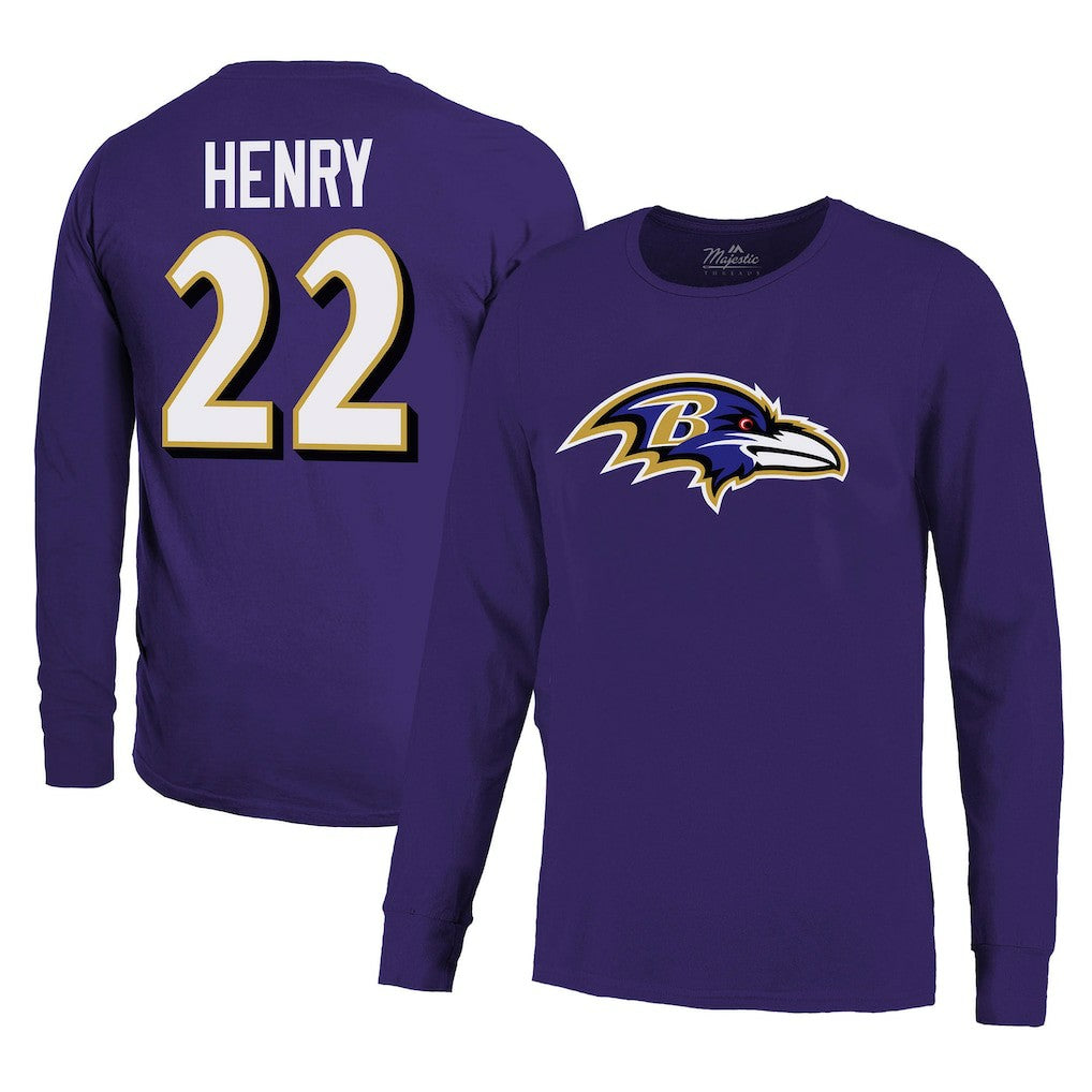 Derrick Henry Baltimore Ravens Majestic Threads Name & Number Long Sleeve T-Shirt Purple | NFL