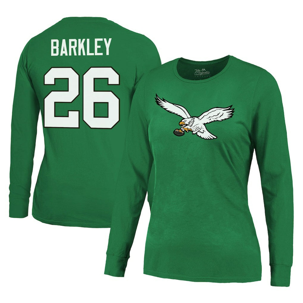 Saquon Barkley Philadelphia Eagles Majestic Threads Women's Name & Number Long Sleeve T-Shirt Midnight Green | NFL