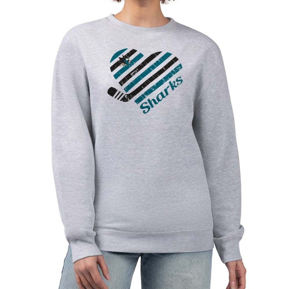 San Jose Sharks G-III 4Her by Carl Banks Women's Heart Graphic Pullover Sweatshirt - Heather Gray - NHL