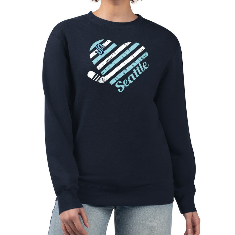 Seattle Kraken G-III 4Her by Carl Banks Women's Heart Graphic Pullover Sweatshirt - Navy - NHL
