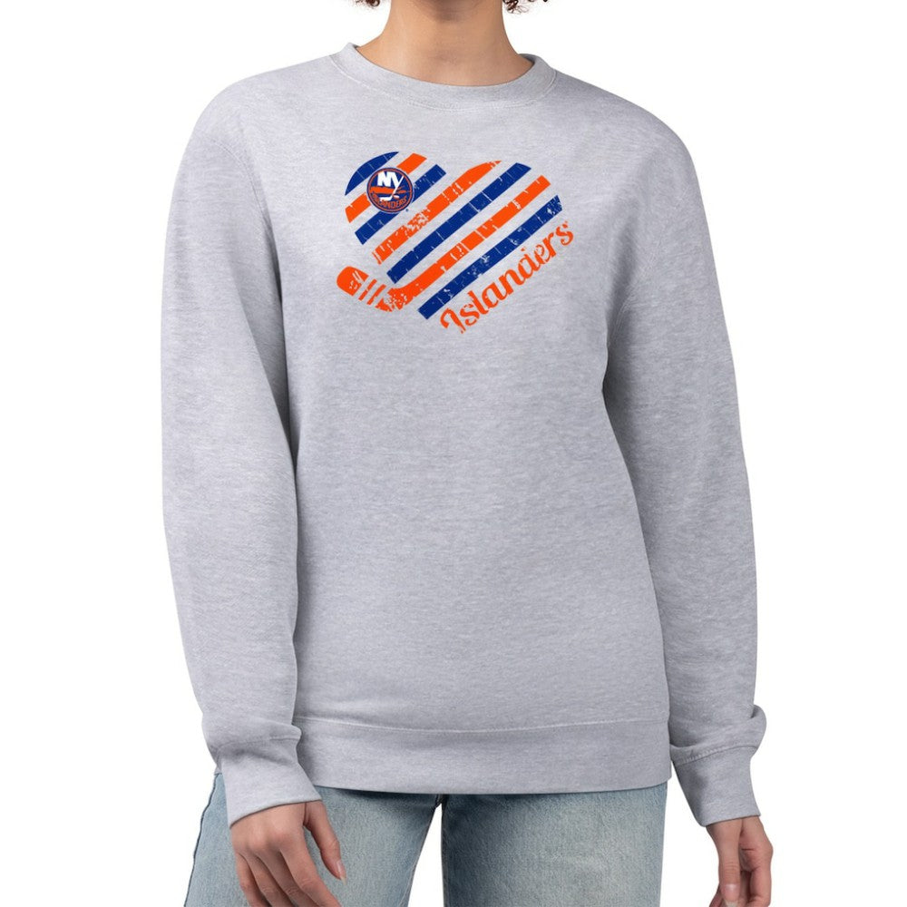 New York Islanders G-III 4Her by Carl Banks Women's Heart Graphic Pullover Sweatshirt - Heather Gray - NHL