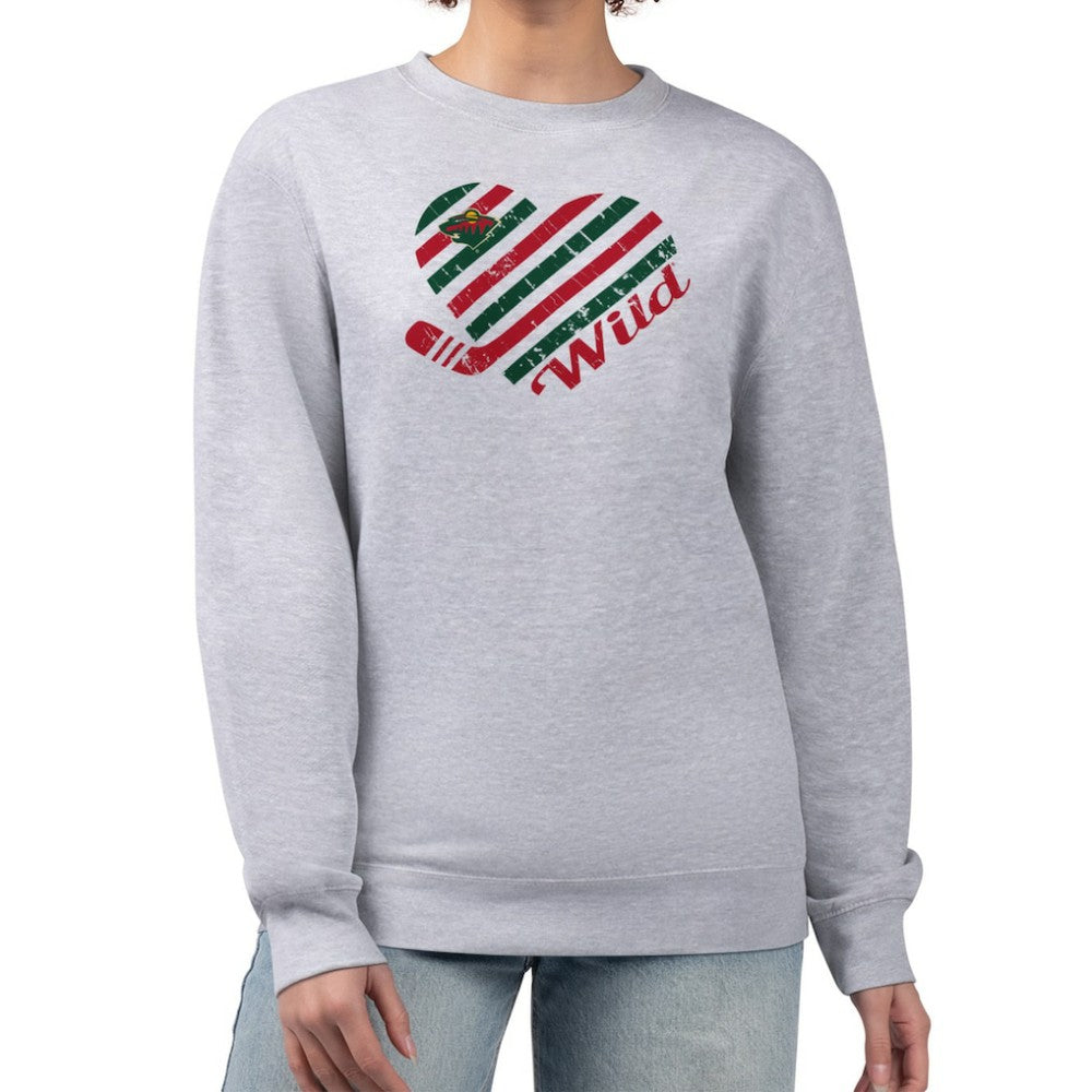 Minnesota Wild G-III 4Her by Carl Banks Women's Heart Graphic Pullover Sweatshirt - Heather Gray - NHL