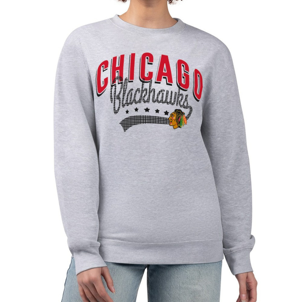 Chicago Blackhawks G-III 4Her by Carl Banks Women's Filigree Team Graphic Fleece Pullover Sweatshirt - Heather Gray - NHL