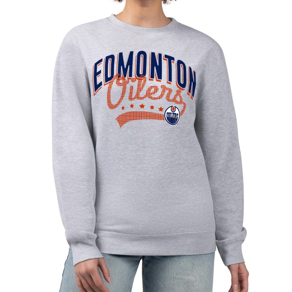 Edmonton Oilers G-III 4Her by Carl Banks Women's Filigree Team Graphic Fleece Pullover Sweatshirt - Heather Gray - NHL