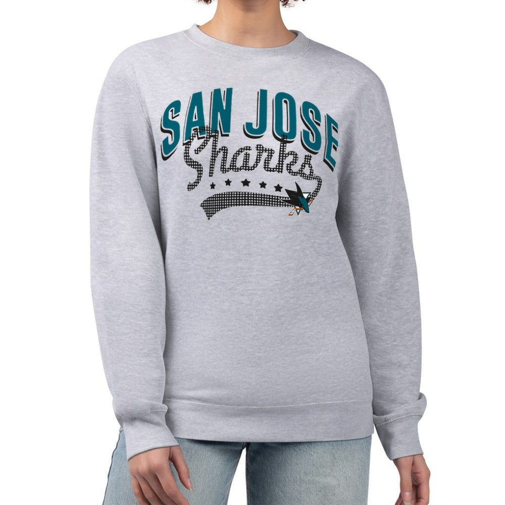 San Jose Sharks G-III 4Her by Carl Banks Women's Filigree Team Graphic Fleece Pullover Sweatshirt - Heather Gray - NHL