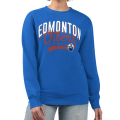 Edmonton Oilers G-III 4Her by Carl Banks Women's Filigree Team Graphic Fleece Pullover Sweatshirt - Royal - NHL