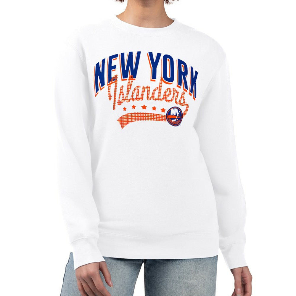 New York Islanders G-III 4Her by Carl Banks Women's Filigree Team Graphic Fleece Pullover Sweatshirt - White - NHL