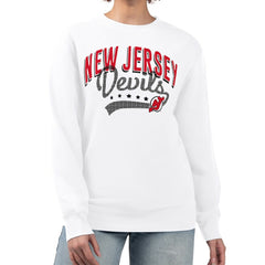 New Jersey Devils G-III 4Her by Carl Banks Women's Filigree Team Graphic Fleece Pullover Sweatshirt - White - NHL