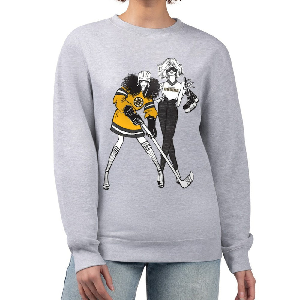 Boston Bruins G-III 4Her by Carl Banks Women's Hockey Girls Team Graphic Fleece Pullover Sweatshirt - Heather Gray - NHL