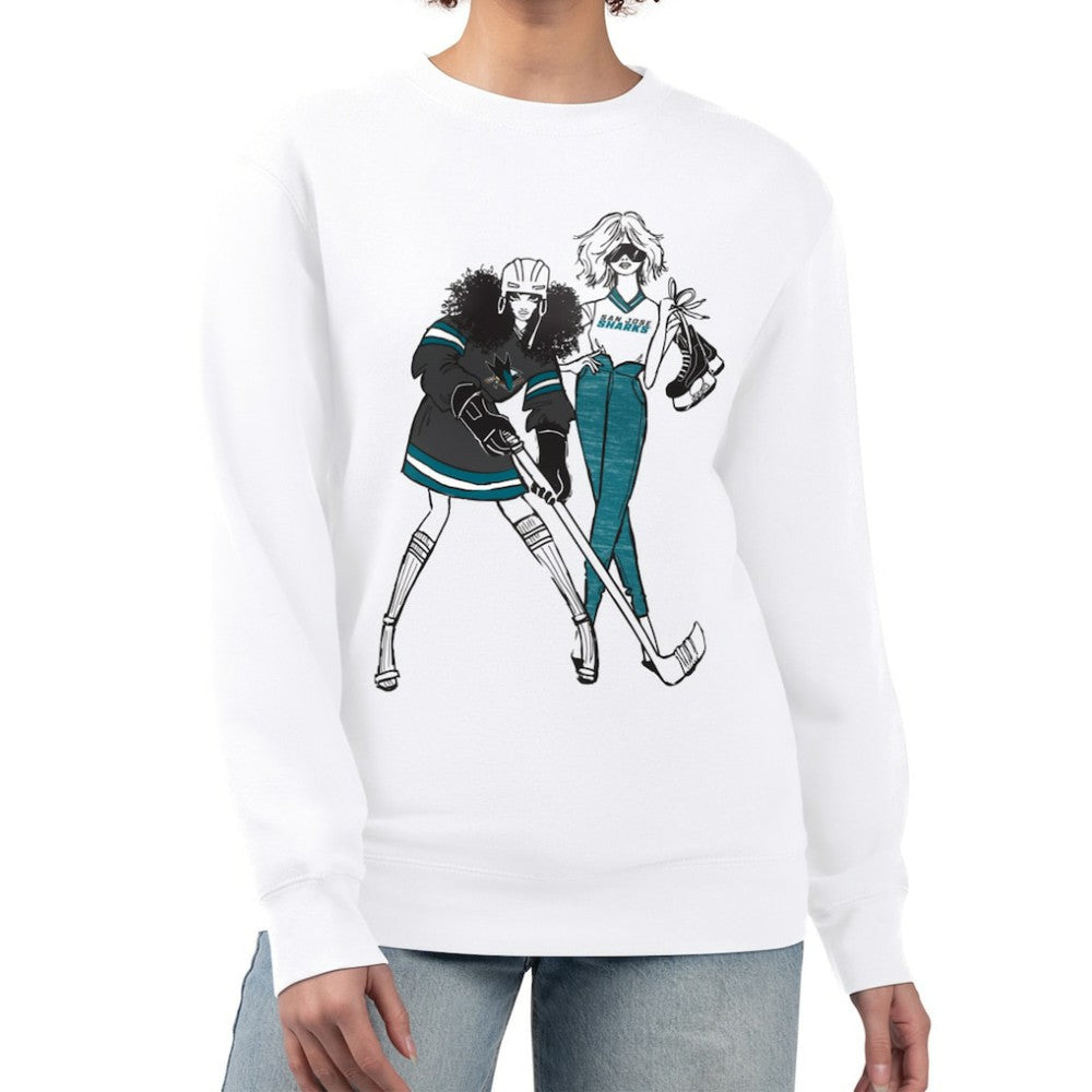 San Jose Sharks G-III 4Her by Carl Banks Women's Hockey Girls Team Graphic Fleece Pullover Sweatshirt - White - NHL