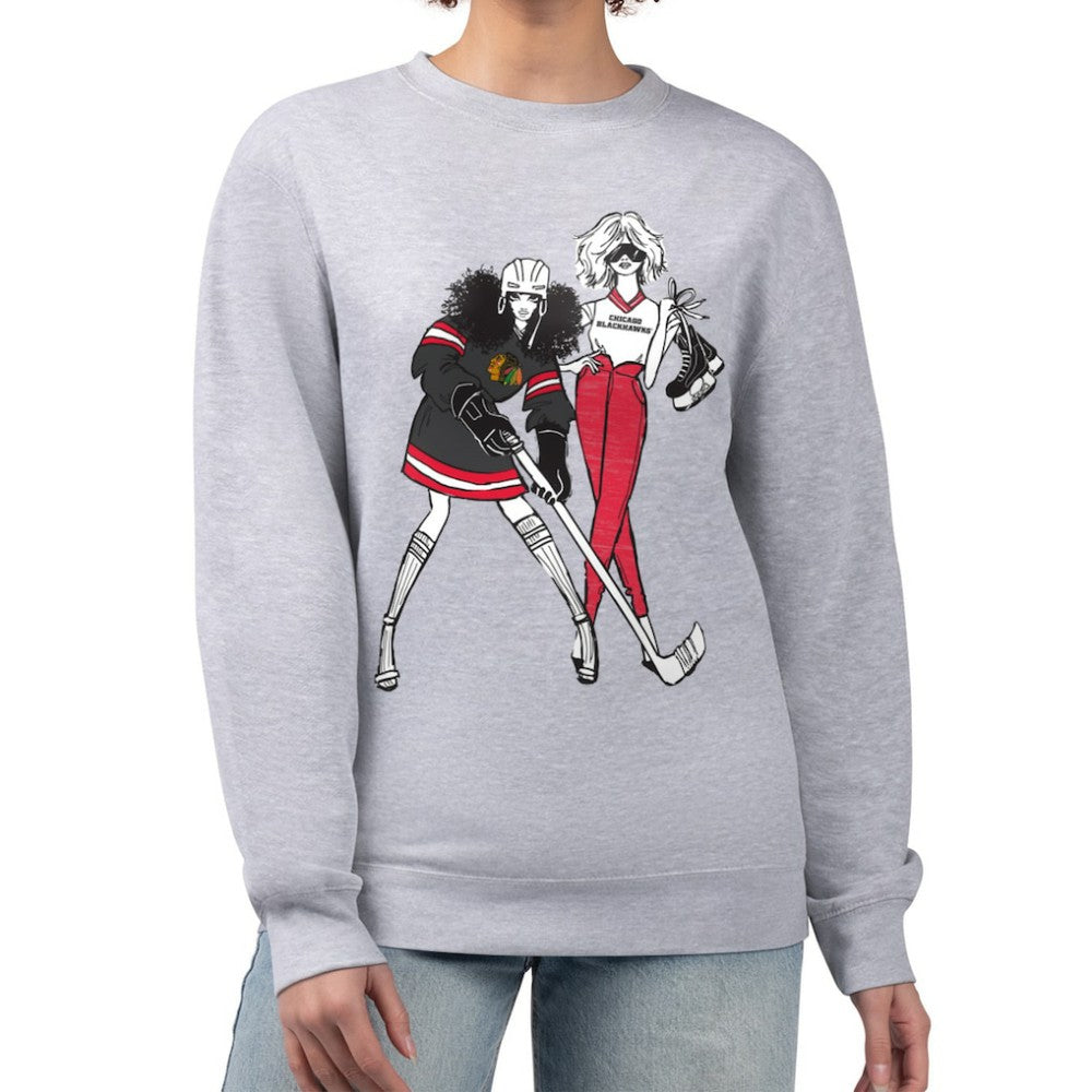 Chicago Blackhawks G-III 4Her by Carl Banks Women's Hockey Girls Team Graphic Fleece Pullover Sweatshirt - Heather Gray - NHL