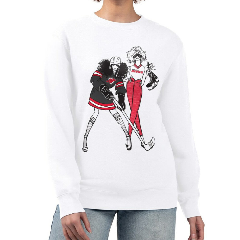 New Jersey Devils G-III 4Her by Carl Banks Women's Hockey Girls Team Graphic Fleece Pullover Sweatshirt - White - NHL