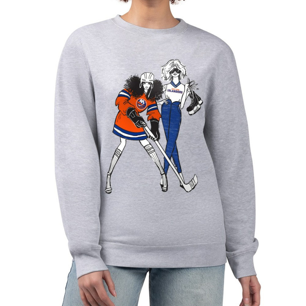 New York Islanders G-III 4Her by Carl Banks Women's Hockey Girls Team Graphic Fleece Pullover Sweatshirt - Heather Gray - NHL