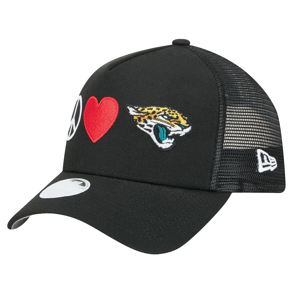 Jacksonville Jaguars New Era Women's Peace & Love Trucker 9FORTY Adjustable Hat Black | NFL