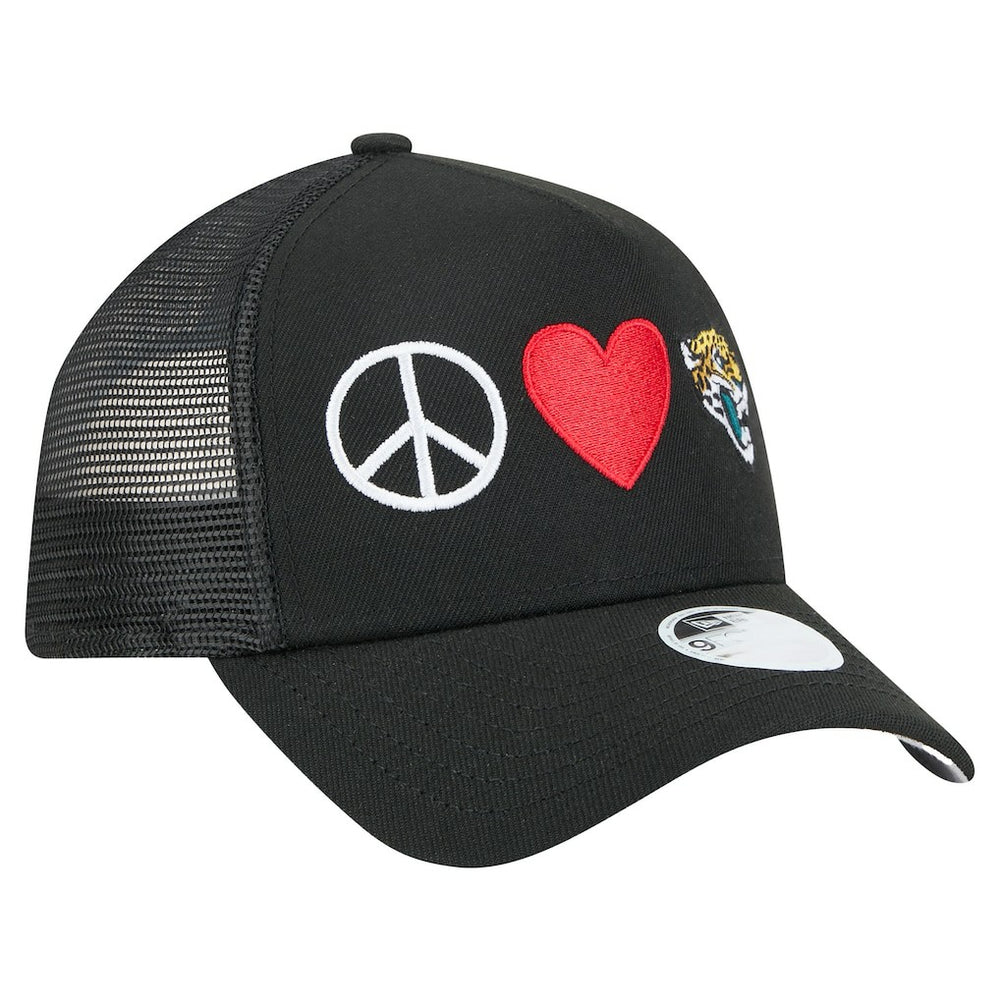 Jacksonville Jaguars New Era Women's Peace & Love Trucker 9FORTY Adjustable Hat Black | NFL