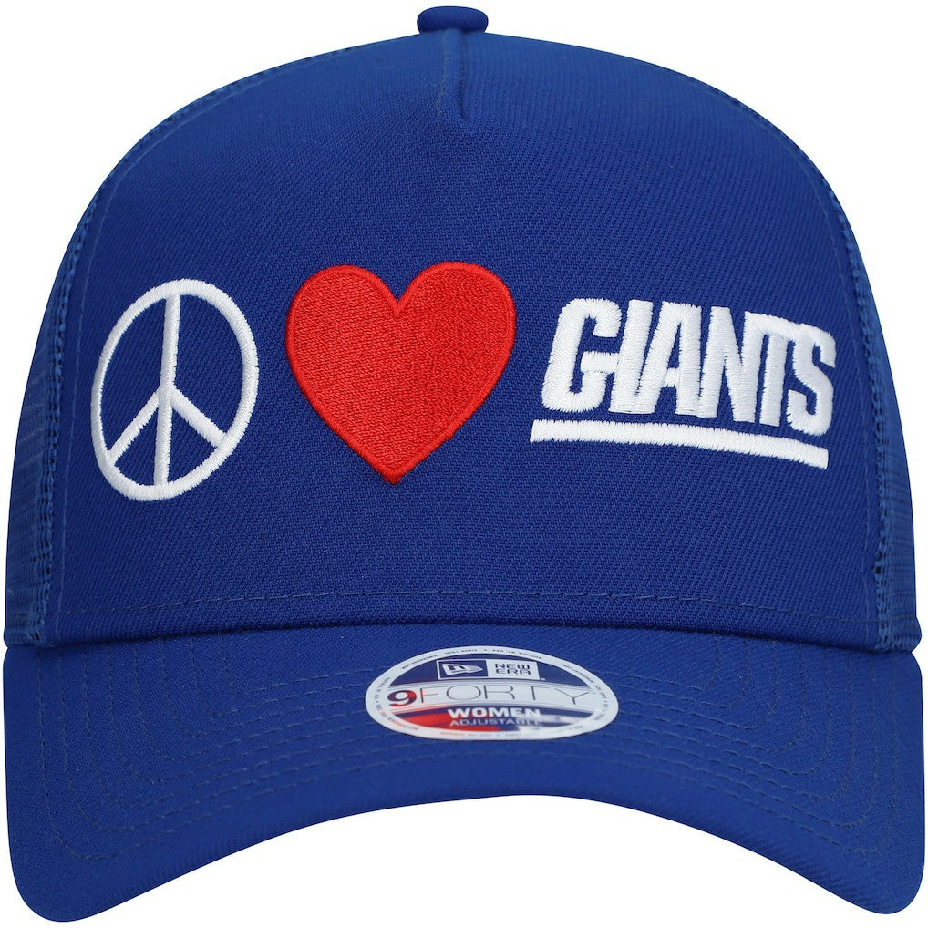 New York Giants New Era Women's Peace & Love Trucker 9FORTY Adjustable Hat Royal | NFL