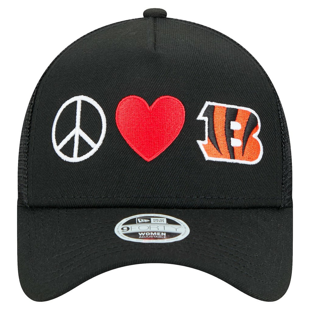 Cincinnati Bengals New Era Women's Peace & Love Trucker 9FORTY Adjustable Hat Black | NFL