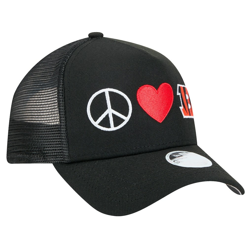 Cincinnati Bengals New Era Women's Peace & Love Trucker 9FORTY Adjustable Hat Black | NFL