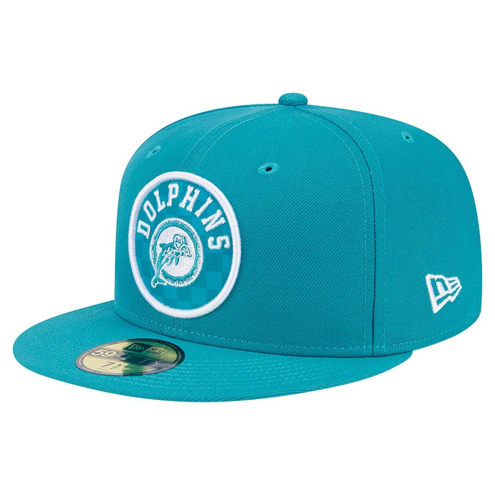 Miami Dolphins New Era Checkered 59FIFTY Fitted Hat Aqua | NFL