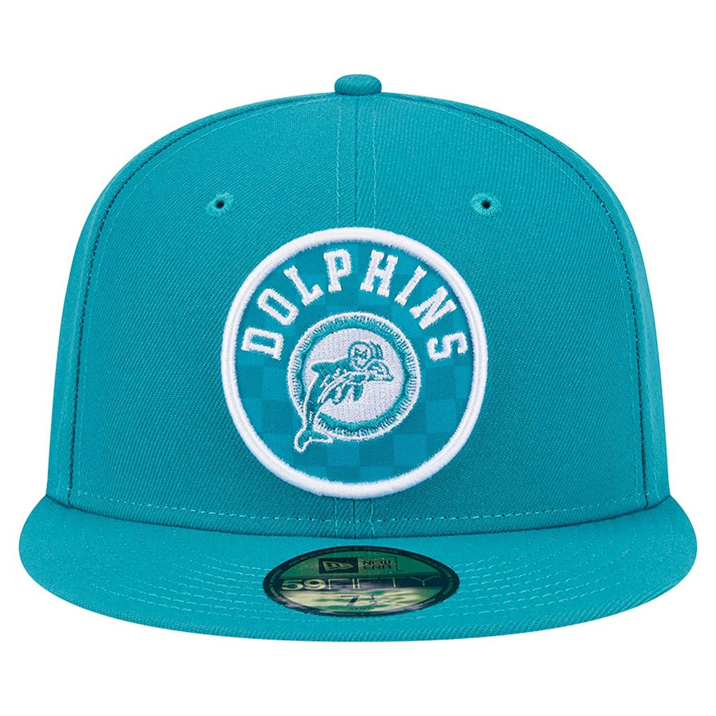 Miami Dolphins New Era Checkered 59FIFTY Fitted Hat Aqua | NFL