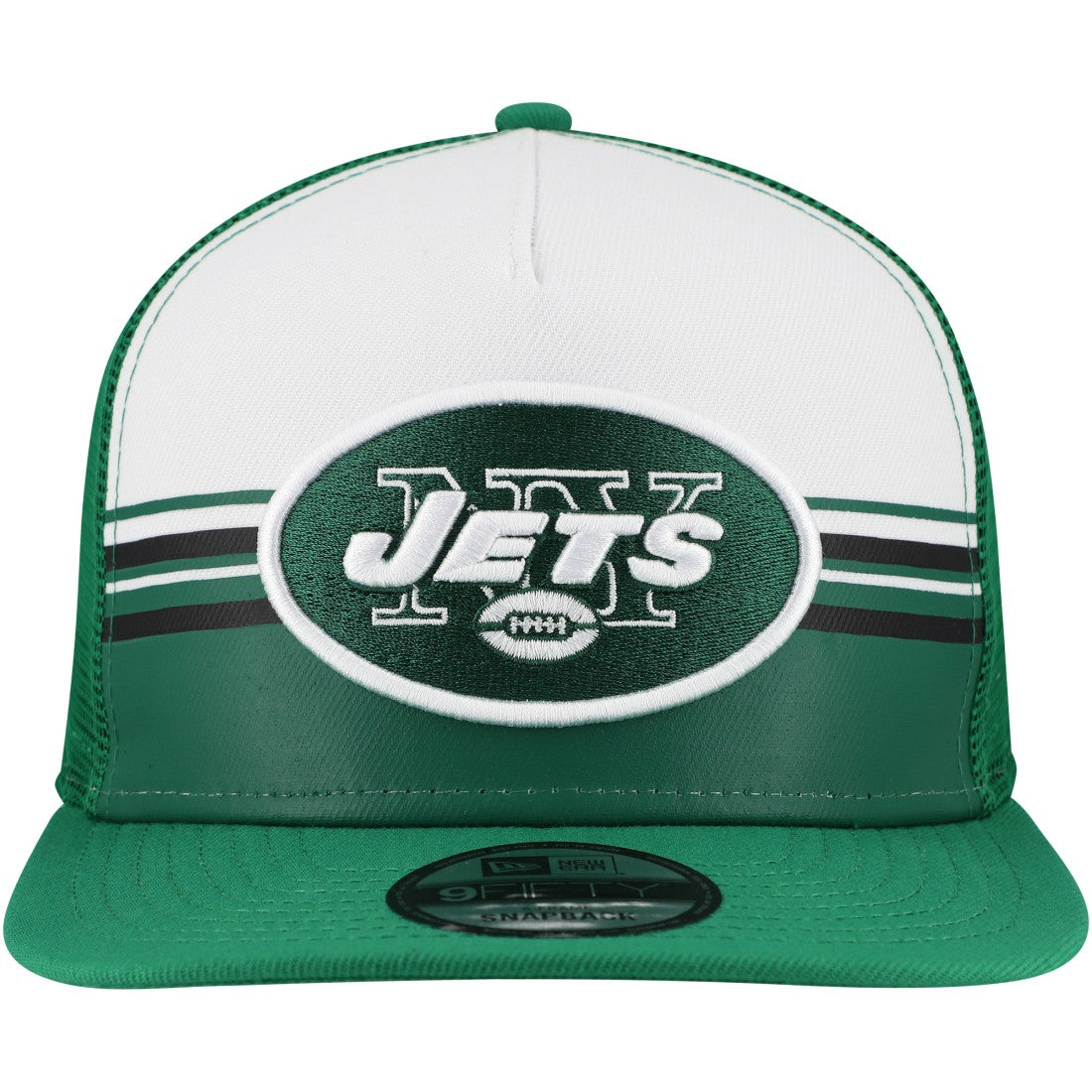 New York Jets New Era Striped A-Frame 9FIFTY Adjustable Trucker Snapback Hat White/Green | NFL