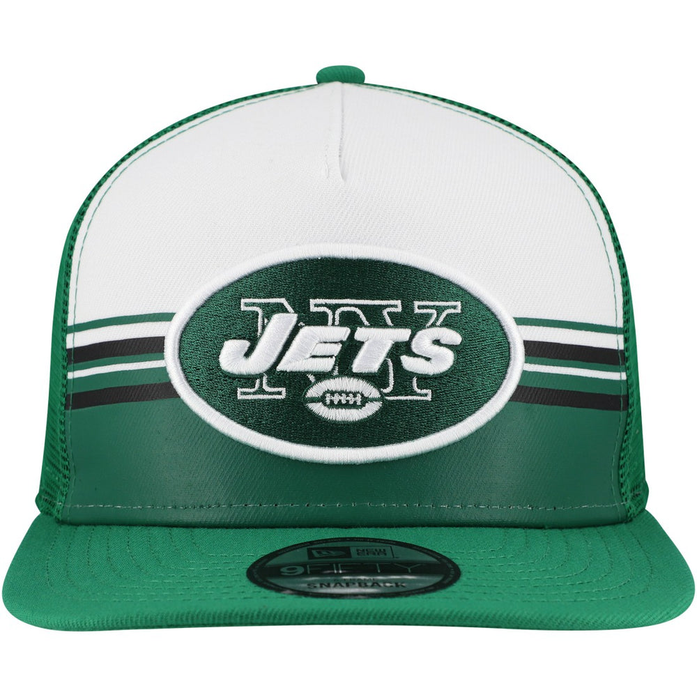 New York Jets New Era Striped A-Frame 9FIFTY Adjustable Trucker Snapback Hat White/Green | NFL