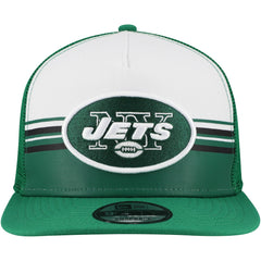 New York Jets New Era Striped A-Frame 9FIFTY Adjustable Trucker Snapback Hat White/Green | NFL